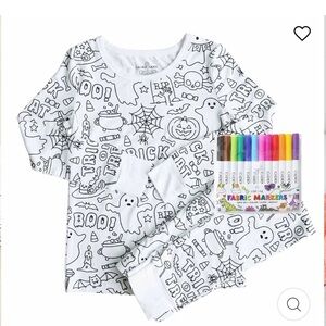 Caden Lane Colorable Black and White Halloween Pajama Set with Markers